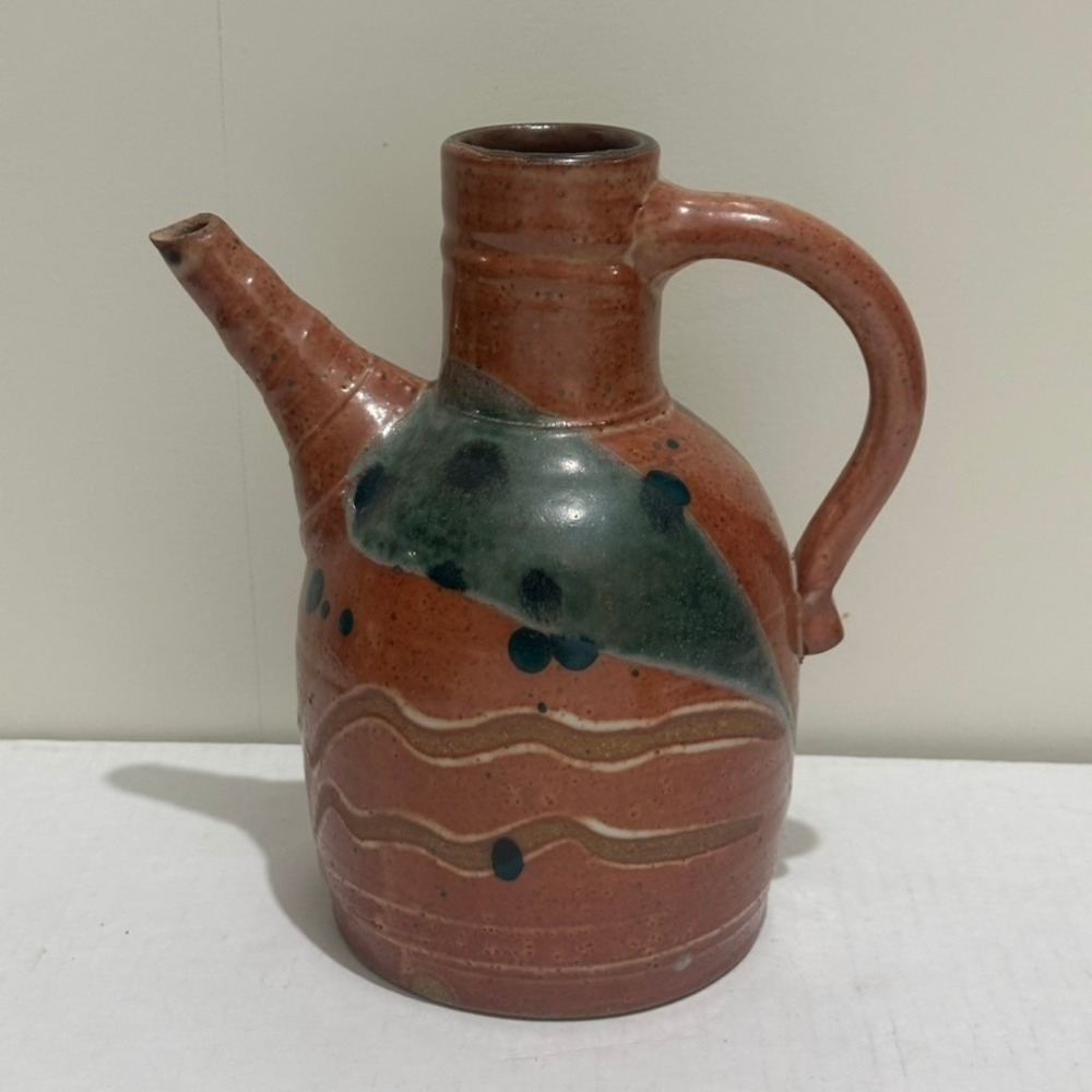 Handmade Ceramic Pitcher with Spout and Handle Artistic Glaze Design